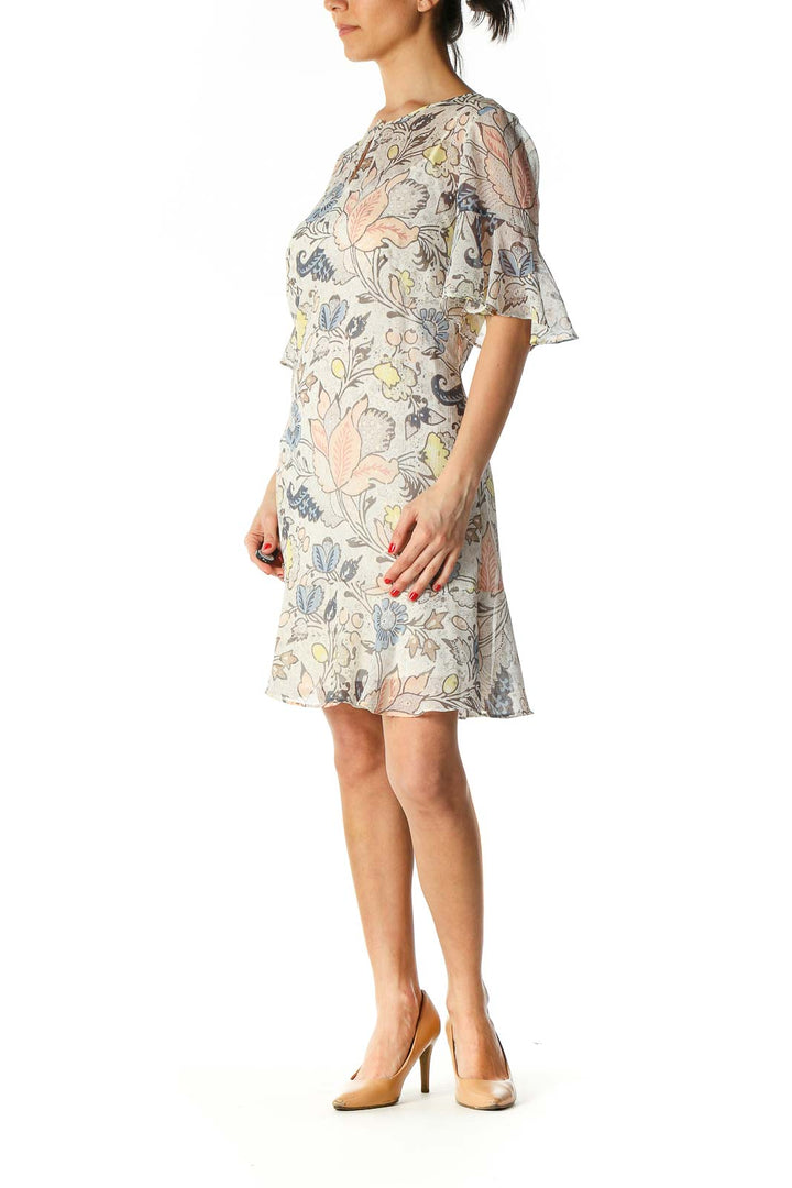 Beige Graphic Print A-Line Dress