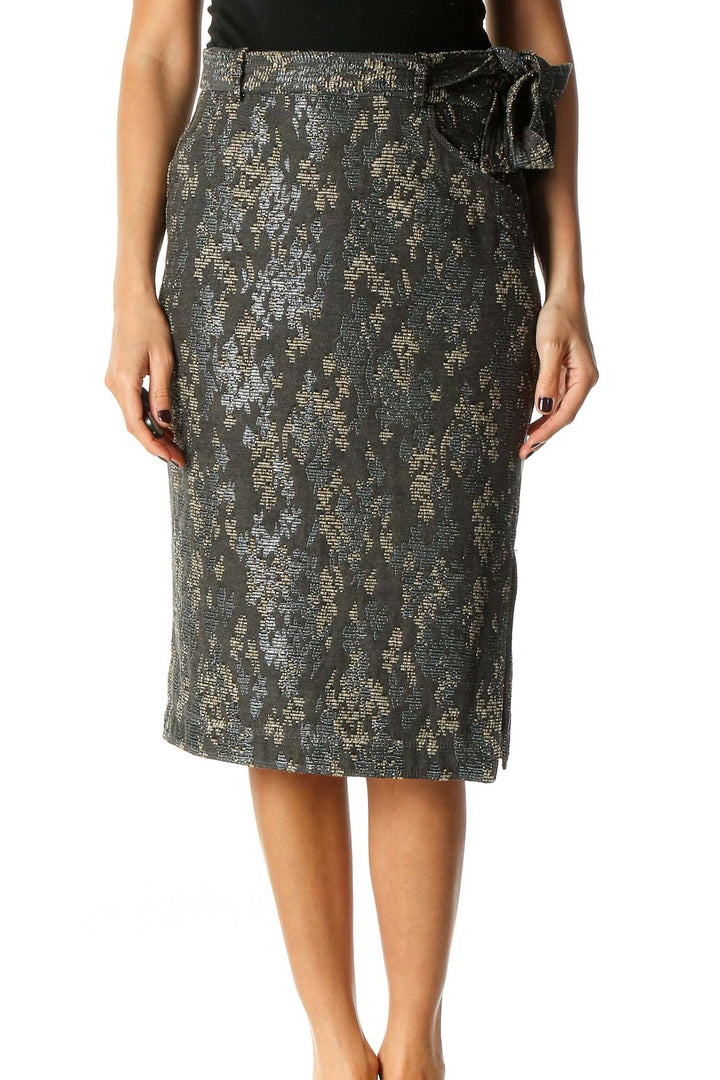 Gray Textured Classic Straight Skirt