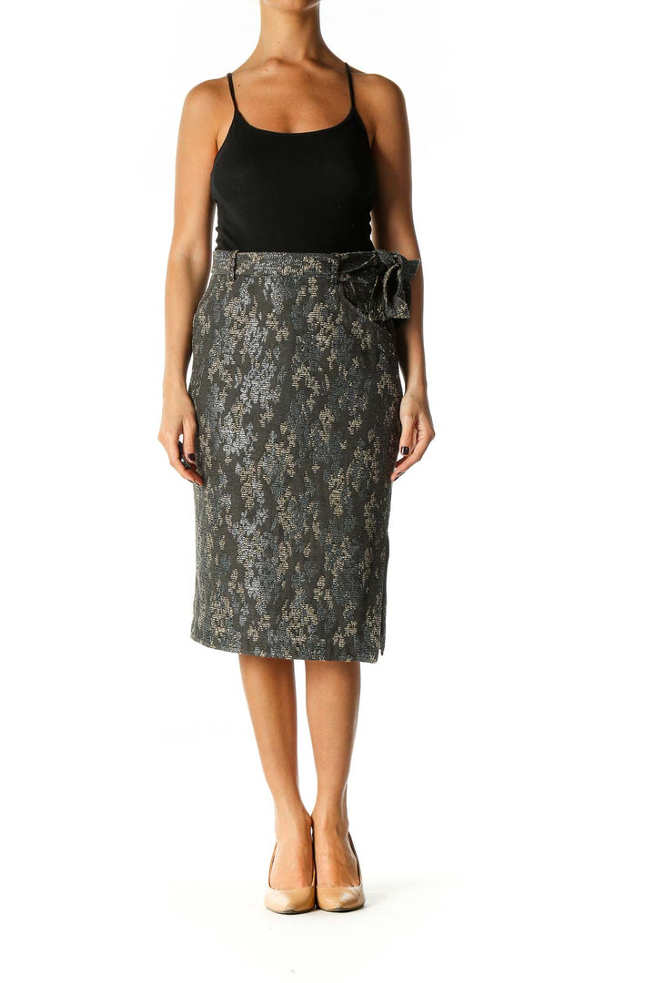 Gray Textured Classic Straight Skirt