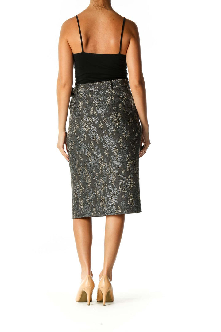 Gray Textured Classic Straight Skirt