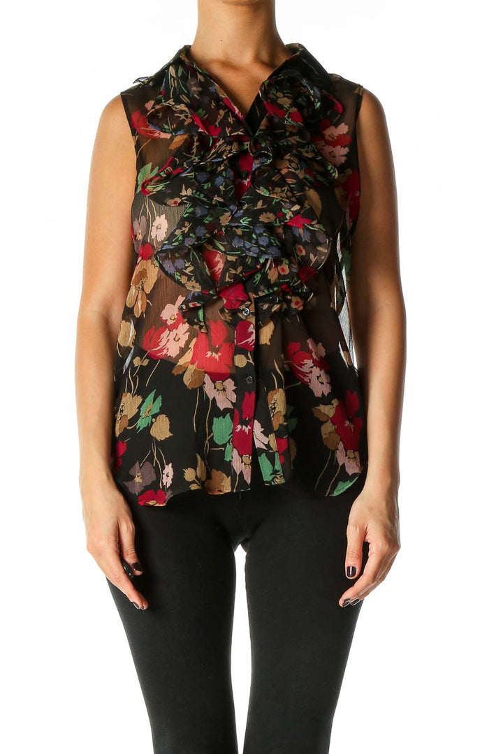 Black Floral Print All Day Wear Shirt