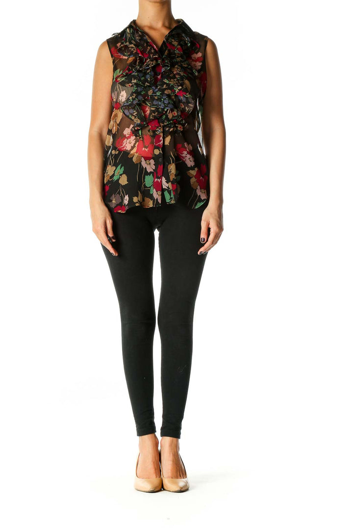 Black Floral Print All Day Wear Shirt