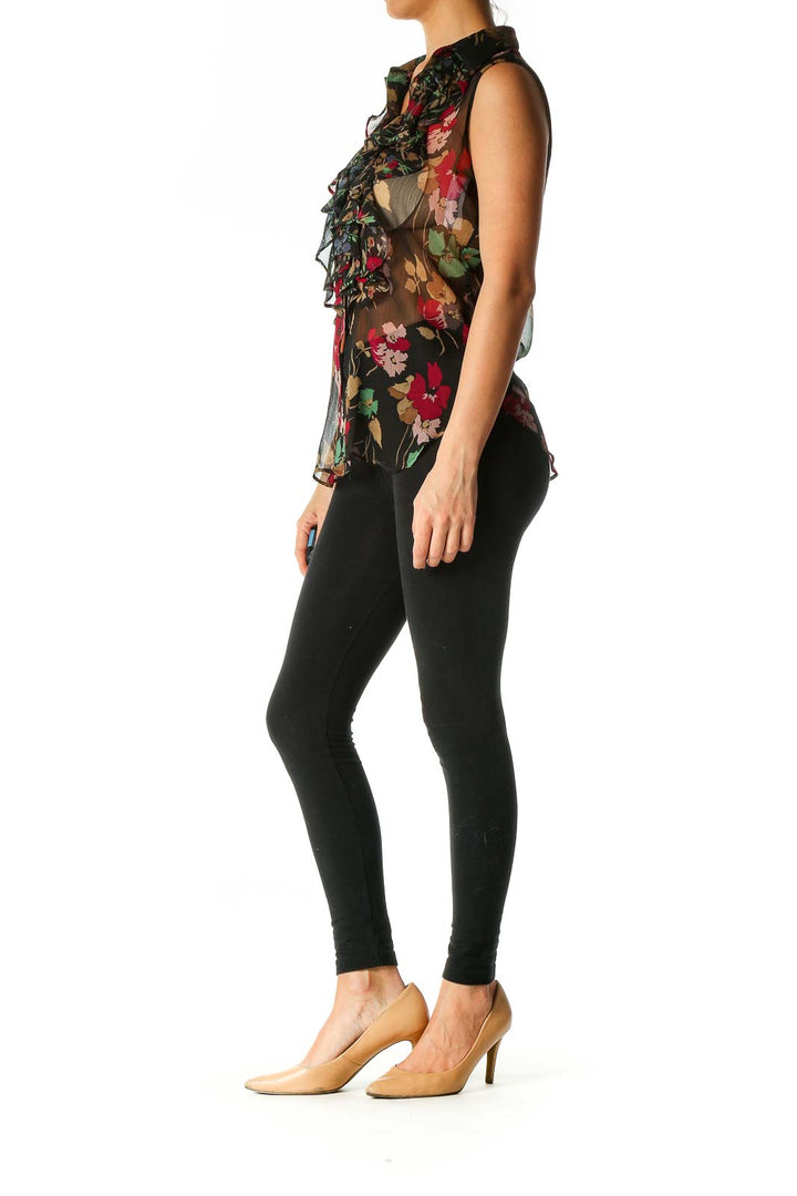 Black Floral Print All Day Wear Shirt