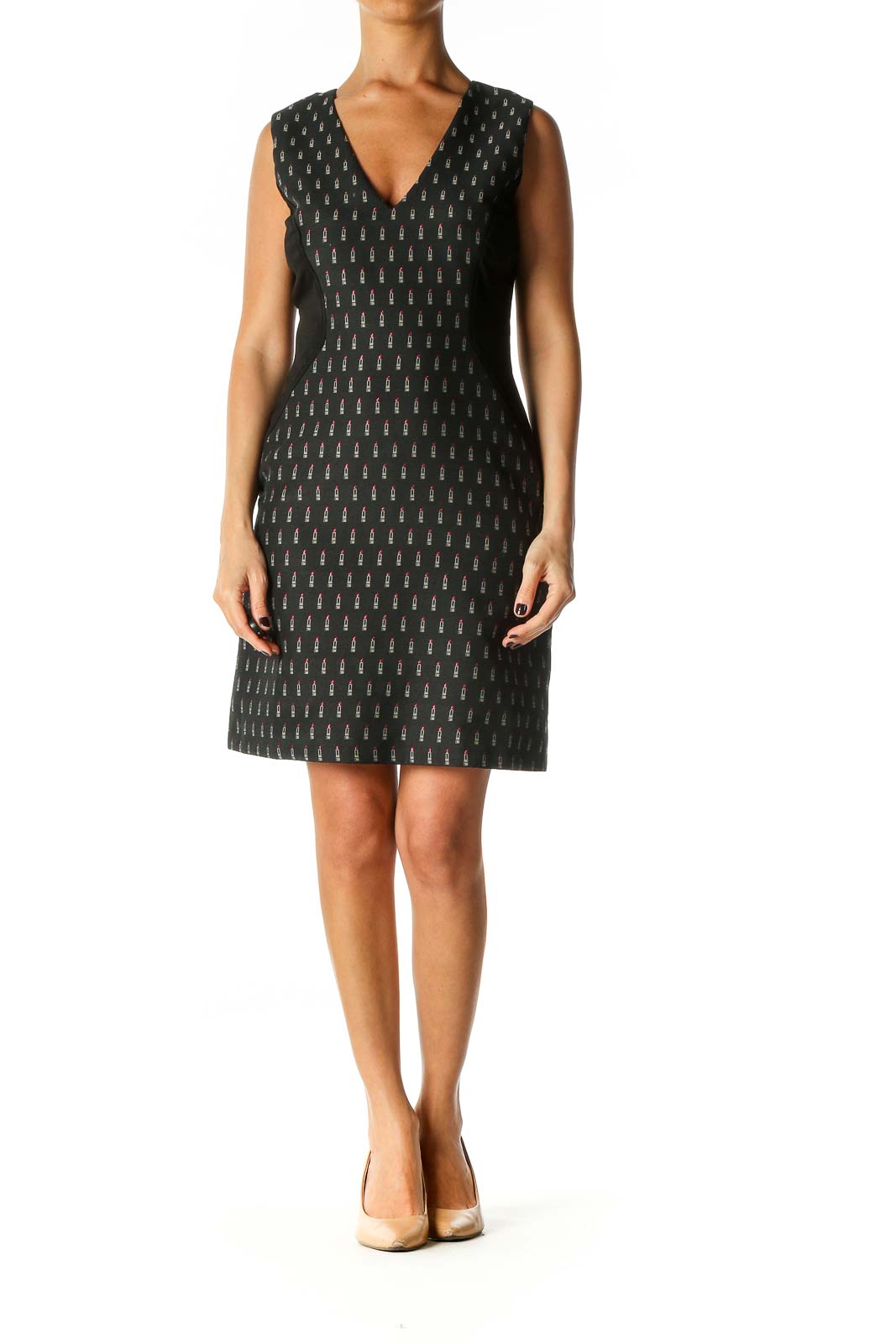 Black Object Print Casual A-Line Dress