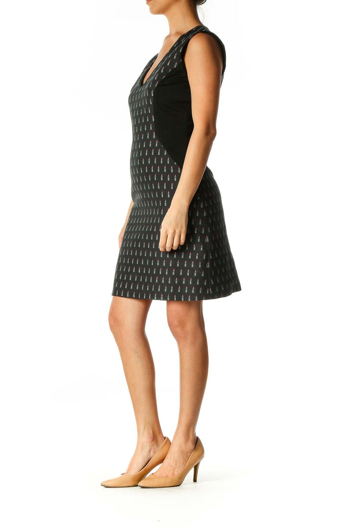 Black Object Print Casual A-Line Dress