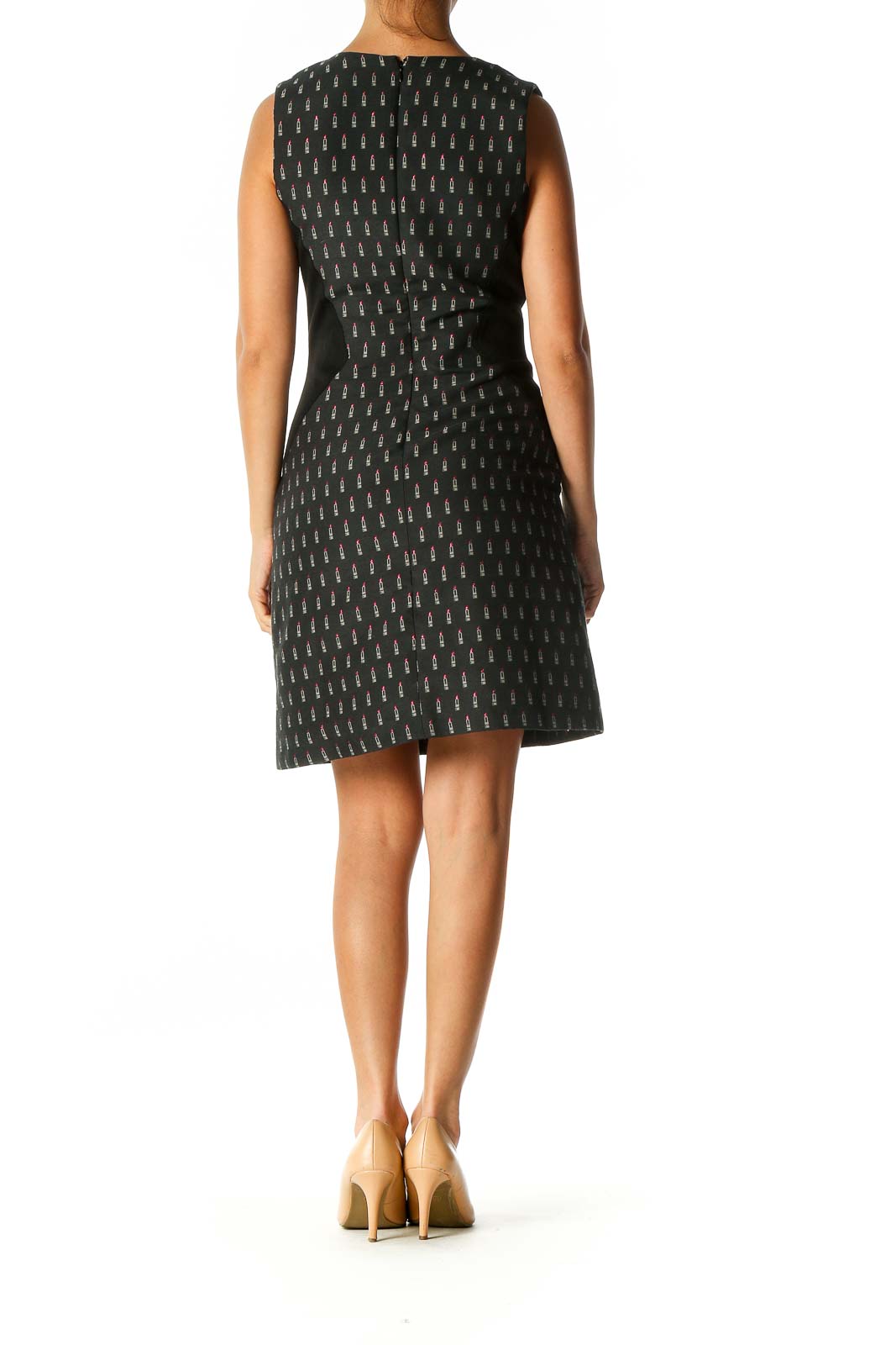 Black Object Print Casual A-Line Dress