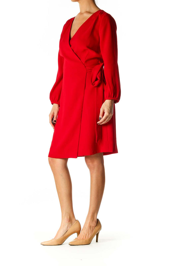 Red Solid Chic Shift Dress