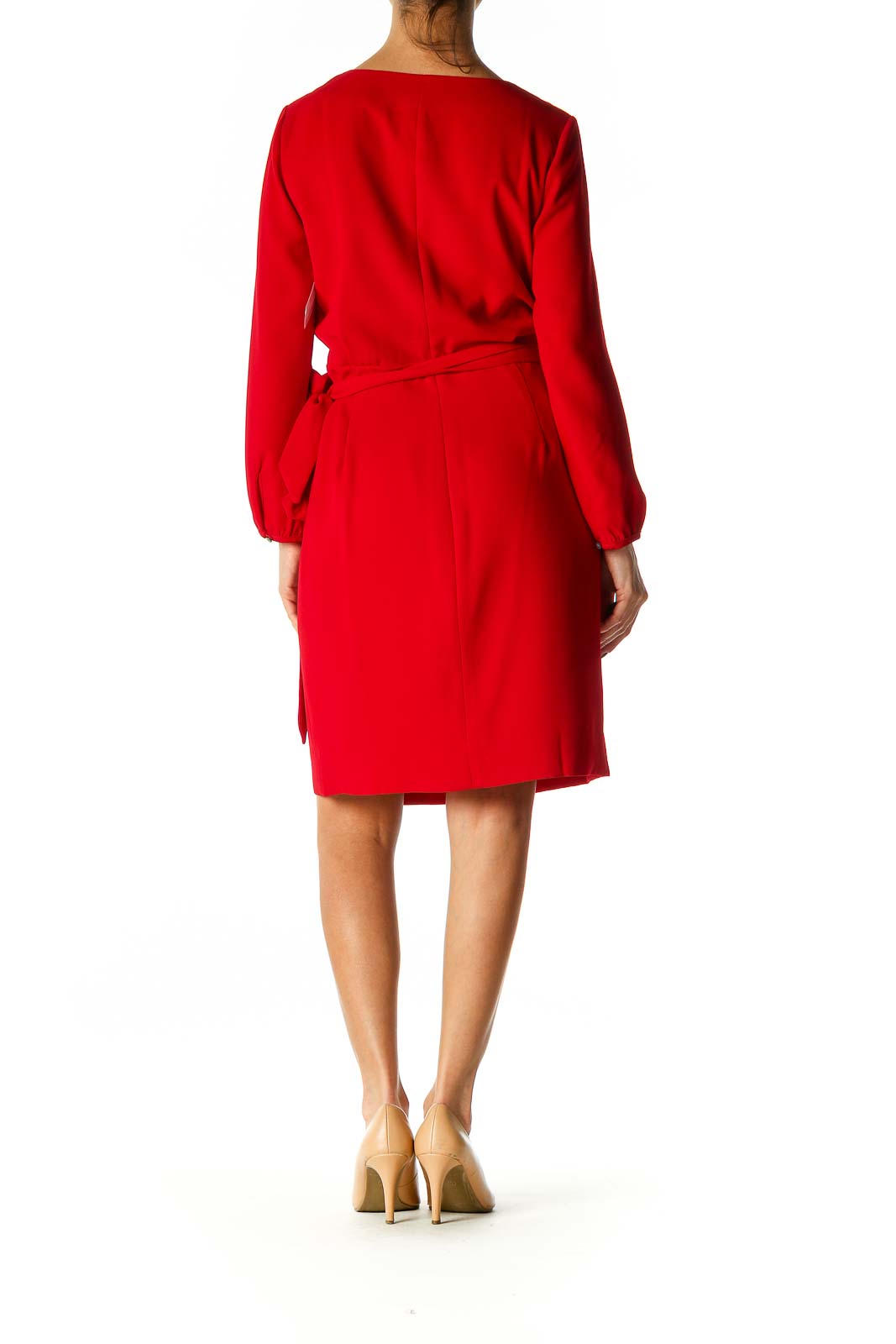 Red Solid Chic Shift Dress