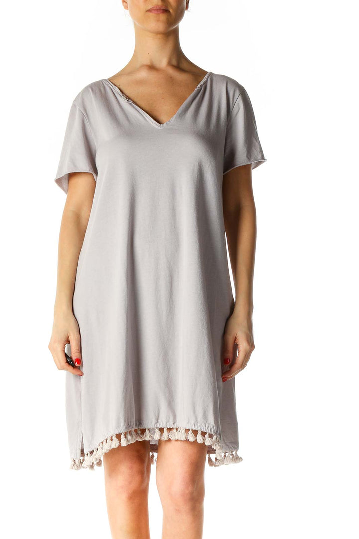 Beige Solid Shift Dress