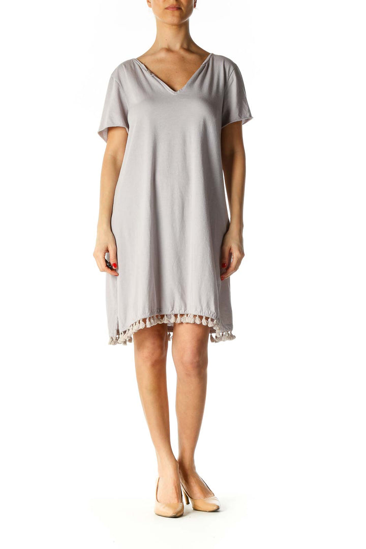 Beige Solid Shift Dress