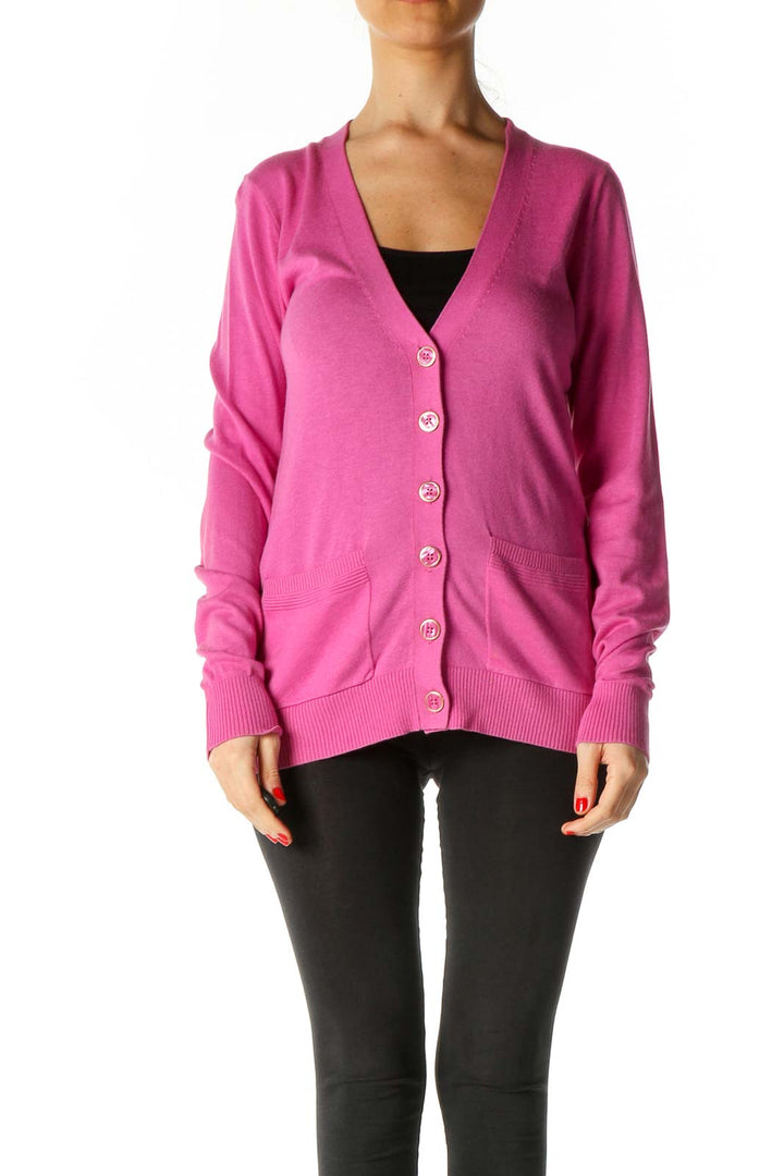 Pink Solid Cardigan