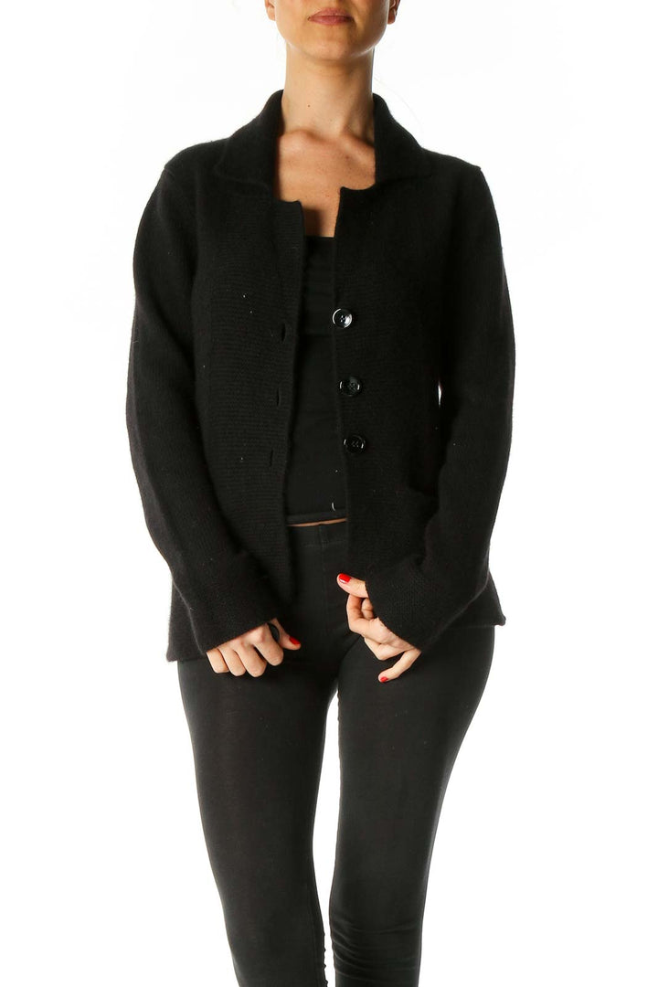 Black Solid Texture Cardigan