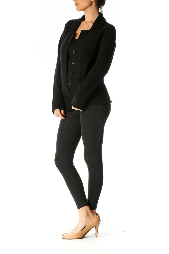 Black Solid Texture Cardigan