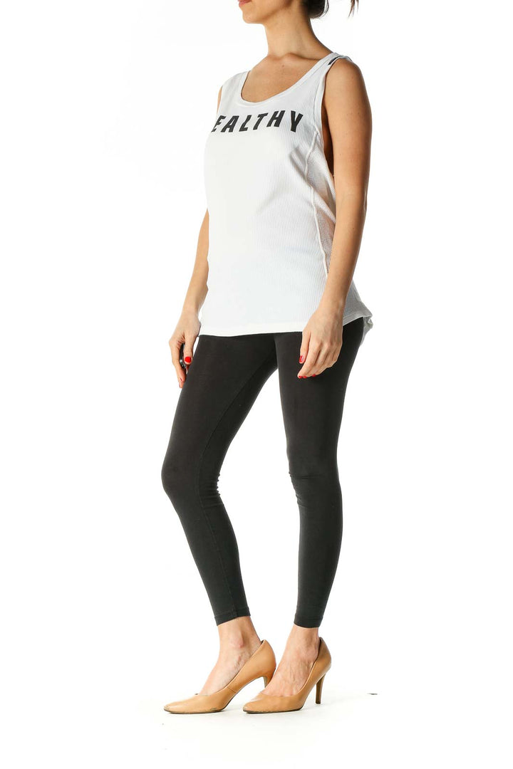 White Graphic Print Casual Tank Top