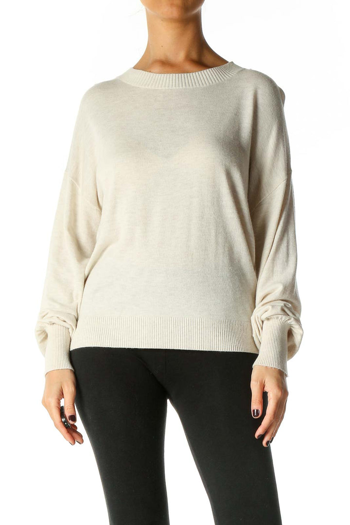 Beige Solid Casual Sweater