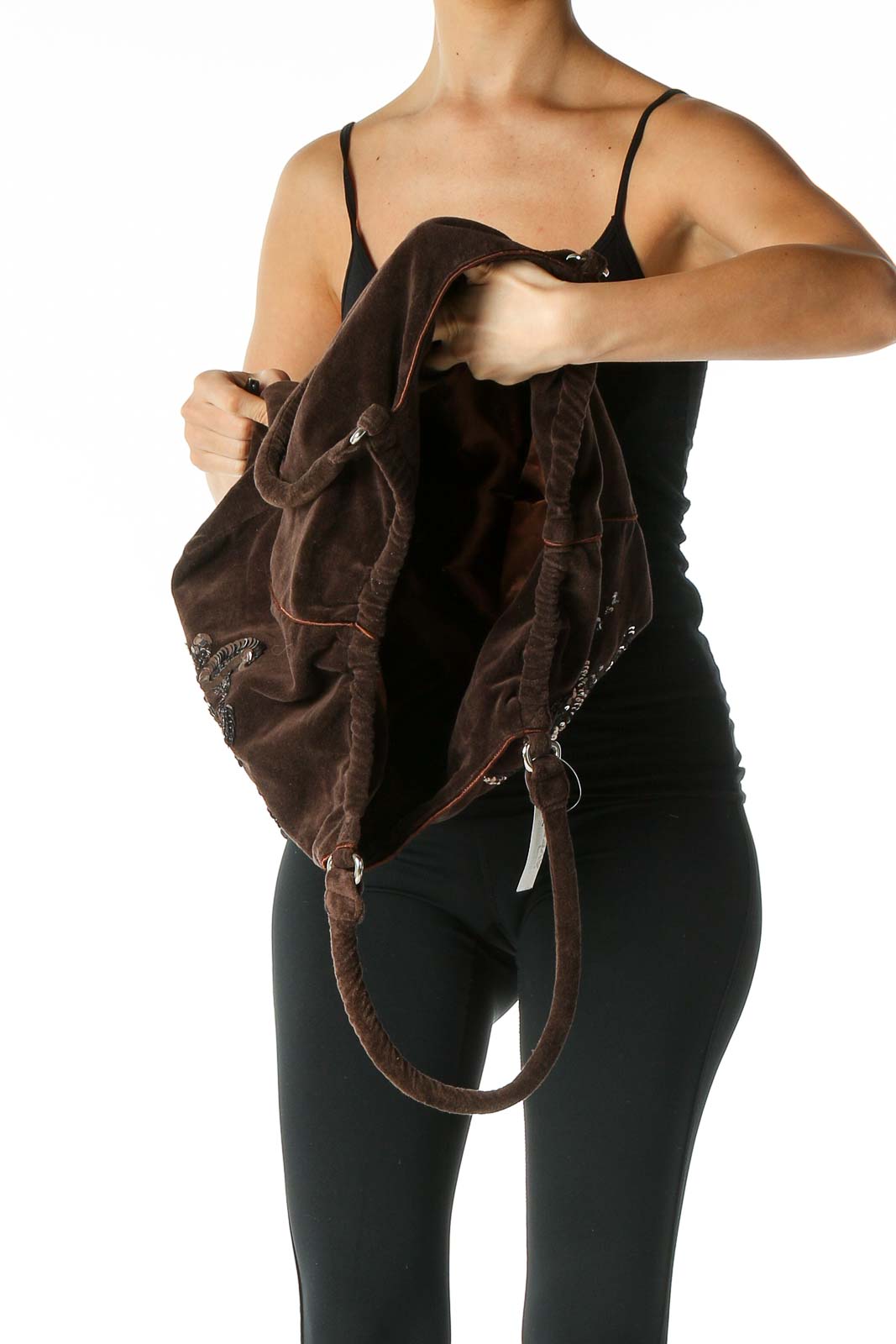 Brown Sequined Shoulder Bag