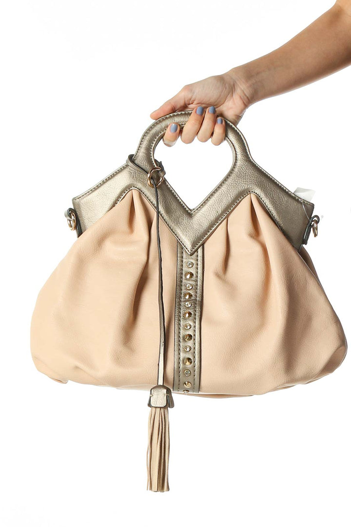 Beige Studded Bucketbag