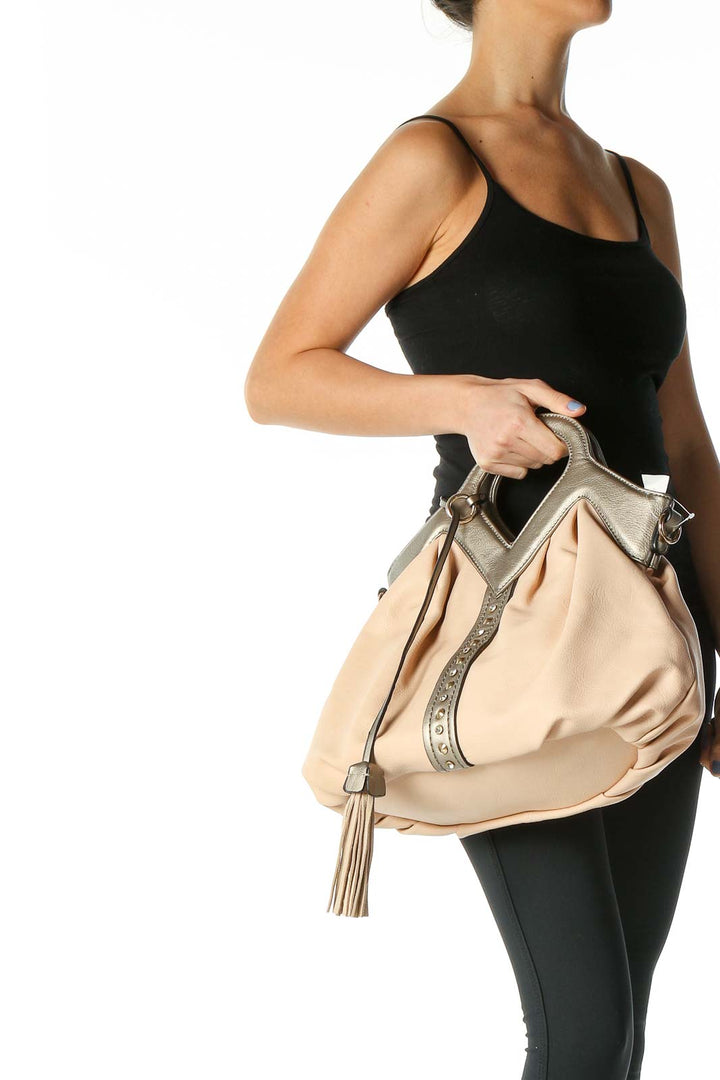 Beige Studded Bucketbag