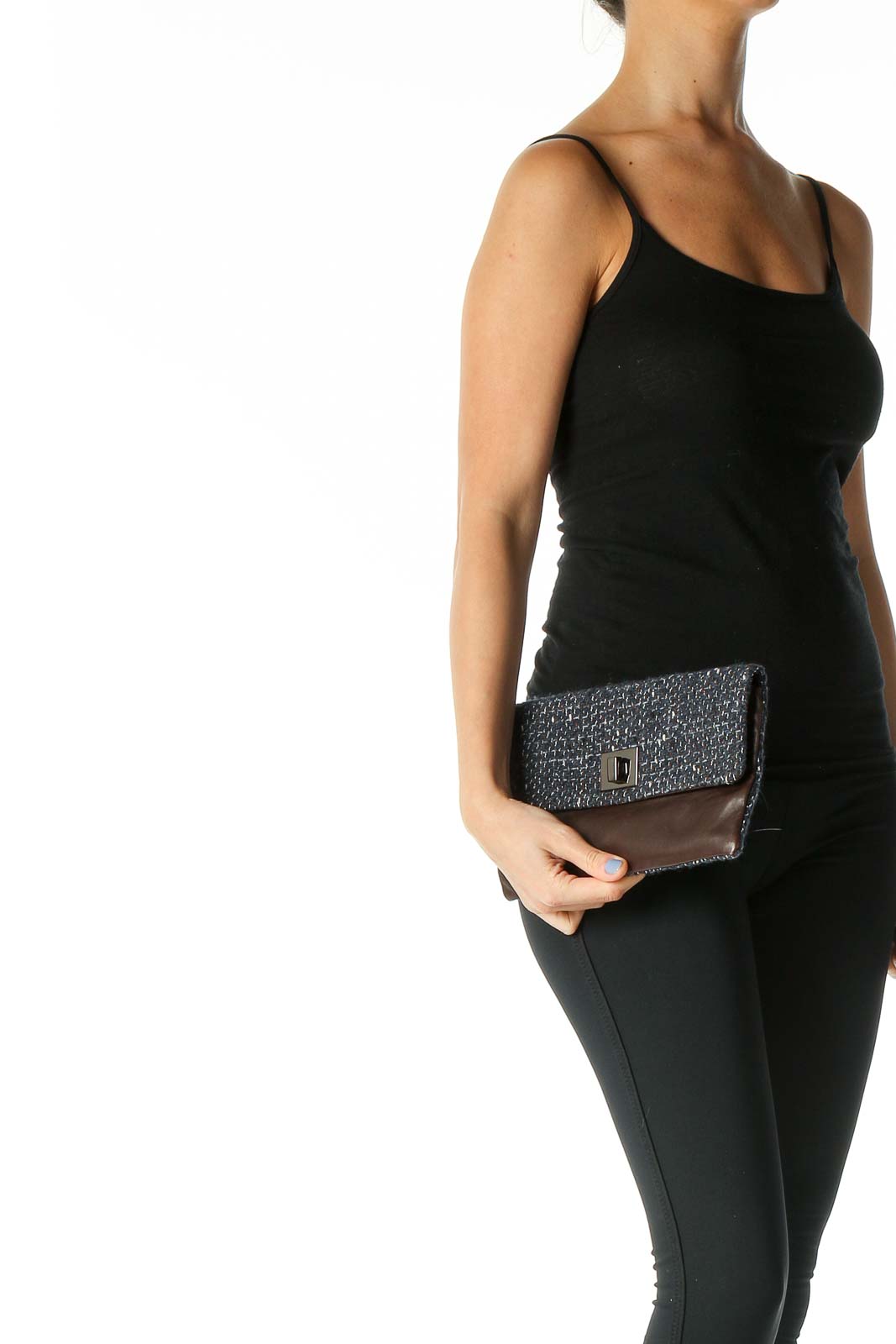 Brown Textured Metal Chain Bag