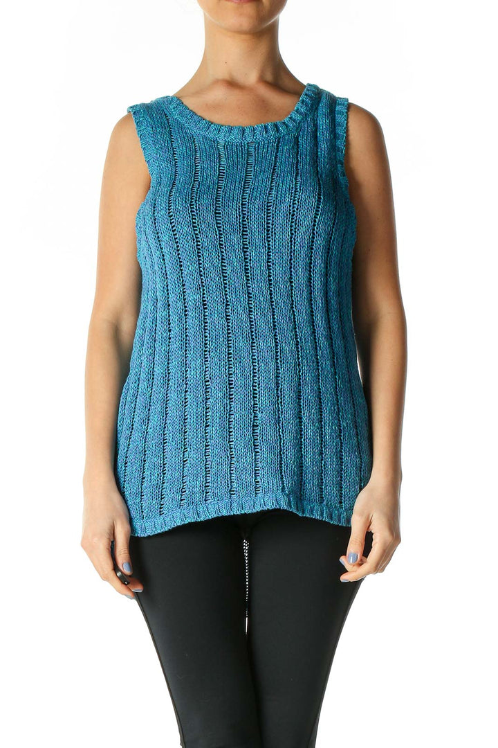 Blue Textured Casual Tank Top