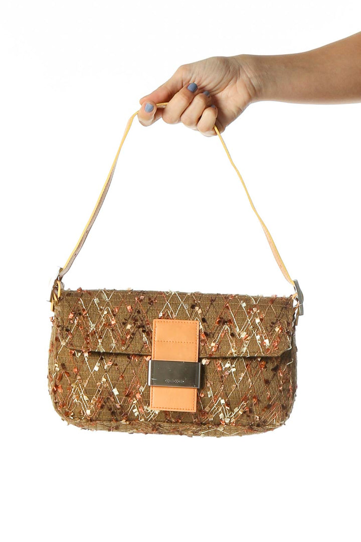 Brown Textured Shoulder Bag