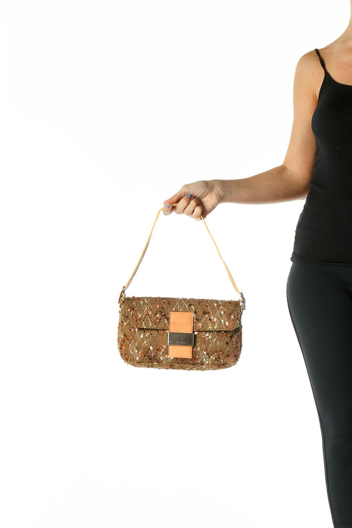 Brown Textured Shoulder Bag