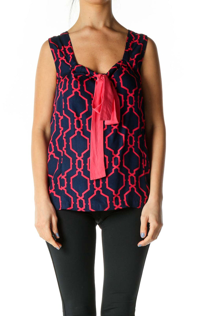 Pink Geometric Print Casual Tank Top