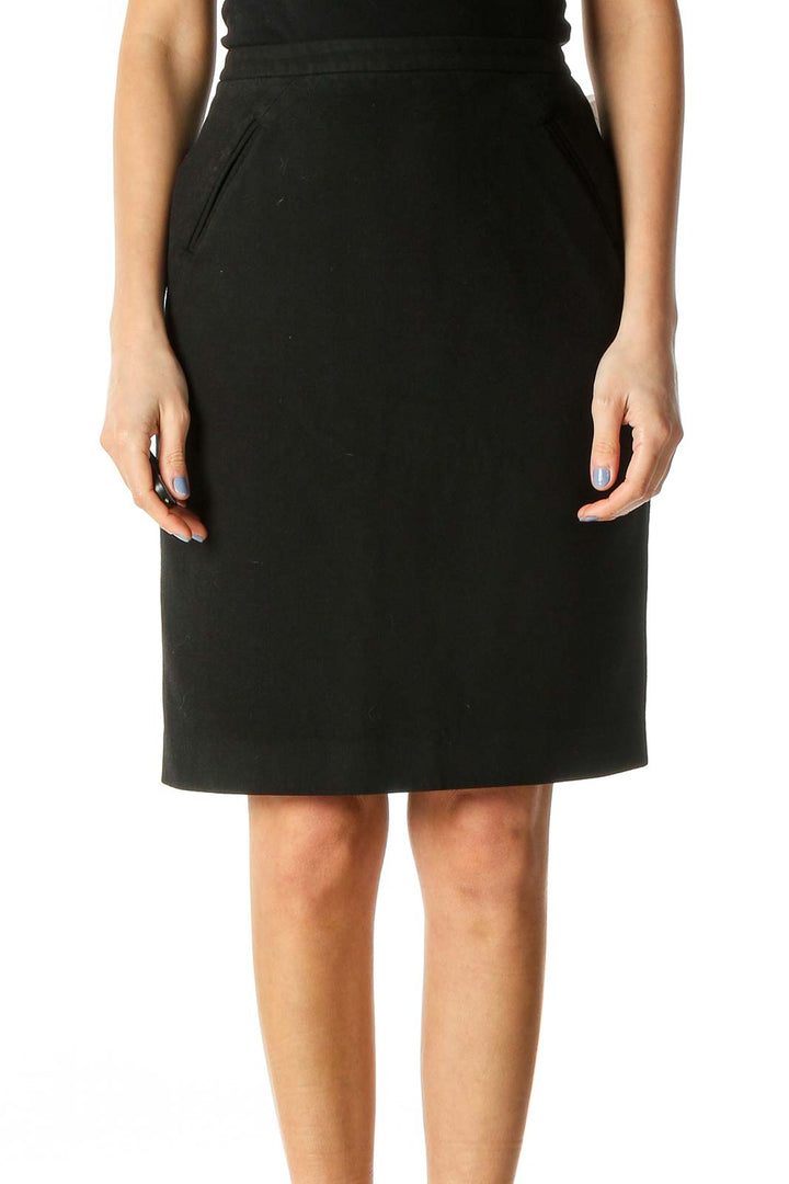 Black Solid Classic Pencil Skirt