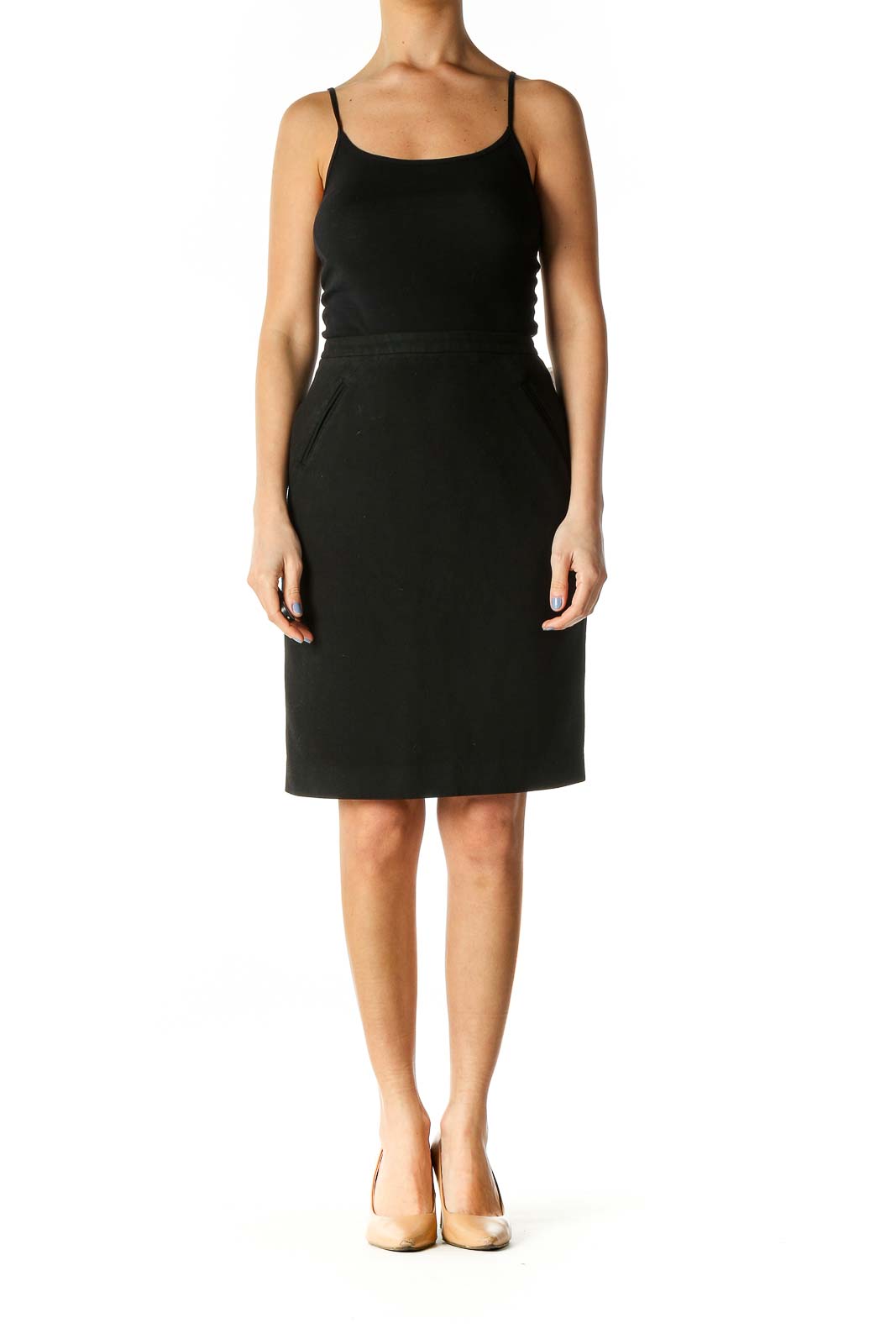 Black Solid Classic Pencil Skirt