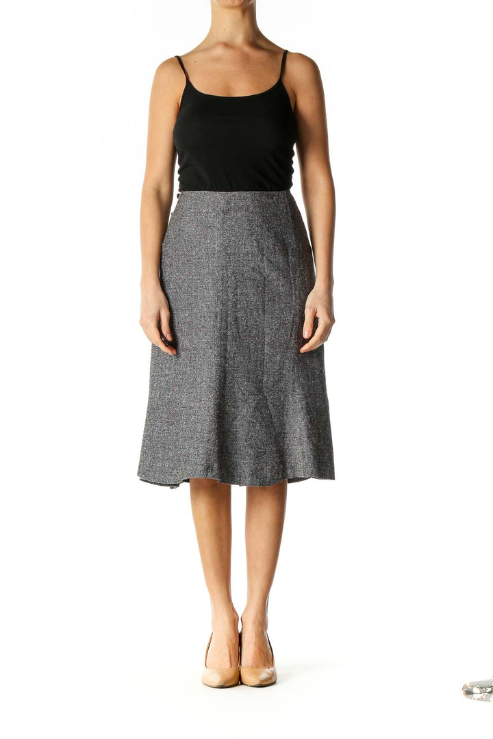 Gray Textured Classic A-Line Skirt