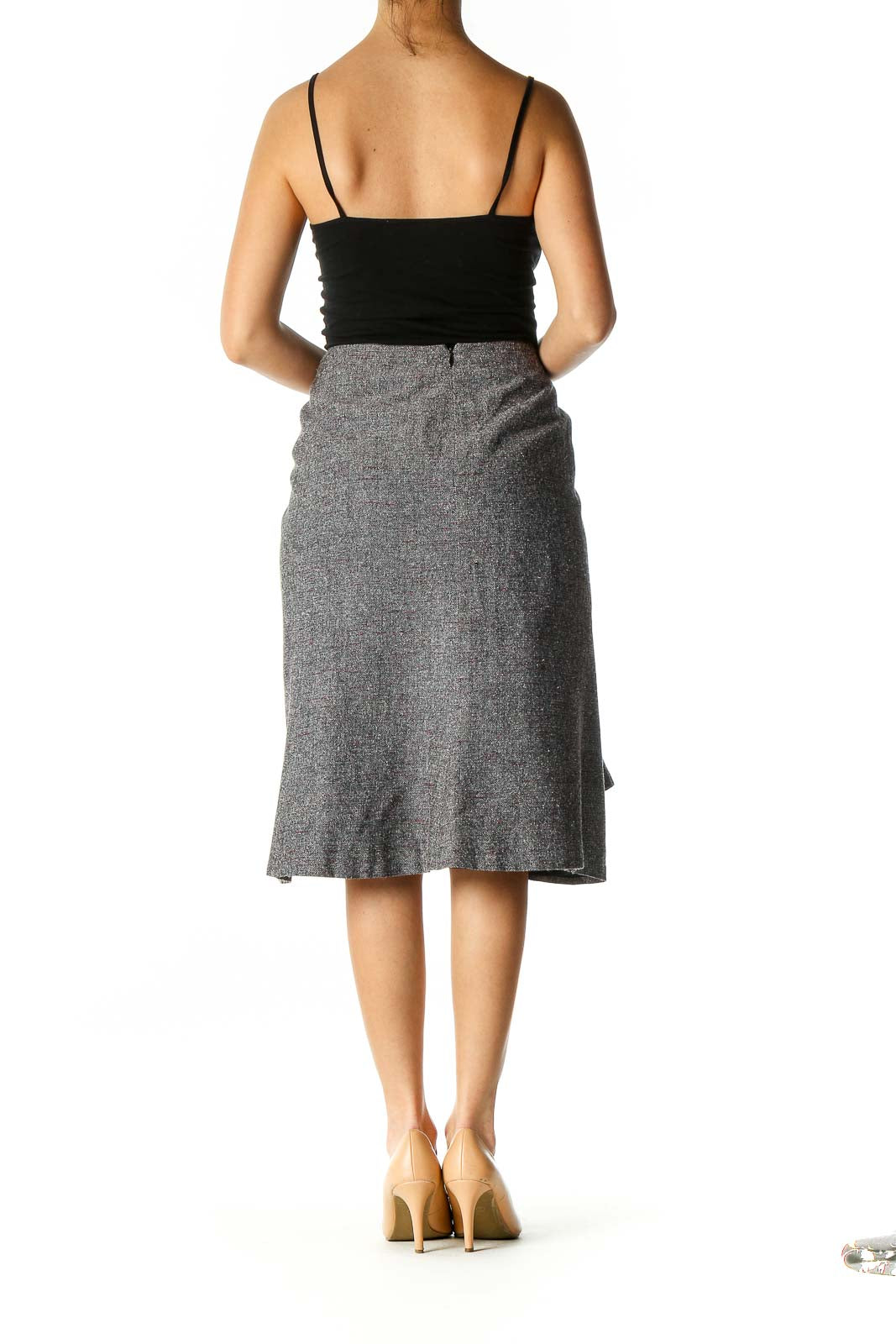 Gray Textured Classic A-Line Skirt