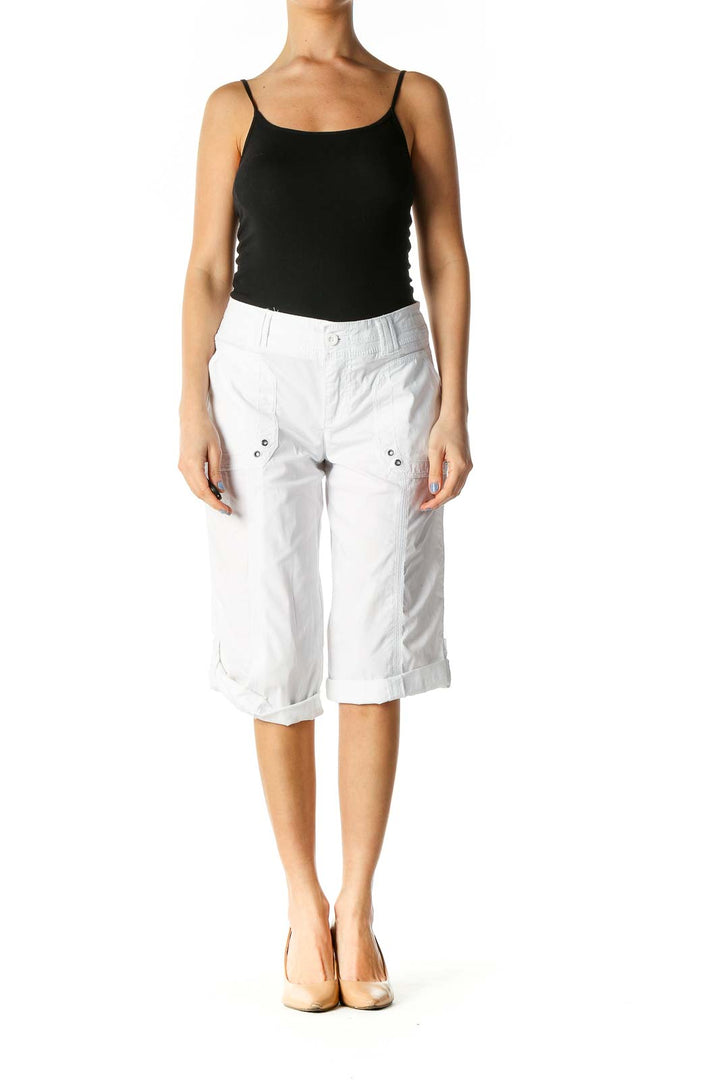 White Solid Casual Shorts