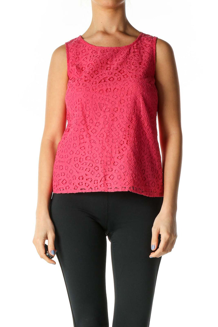 Pink Lace Casual Tank Top