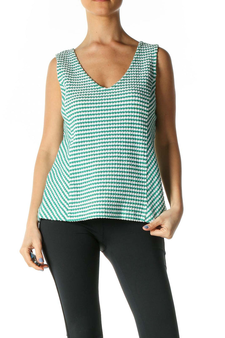 Green Textured Casual Tank Top