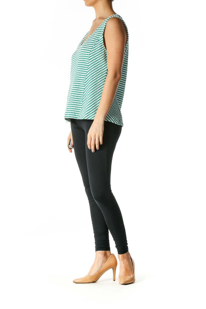 Green Textured Casual Tank Top