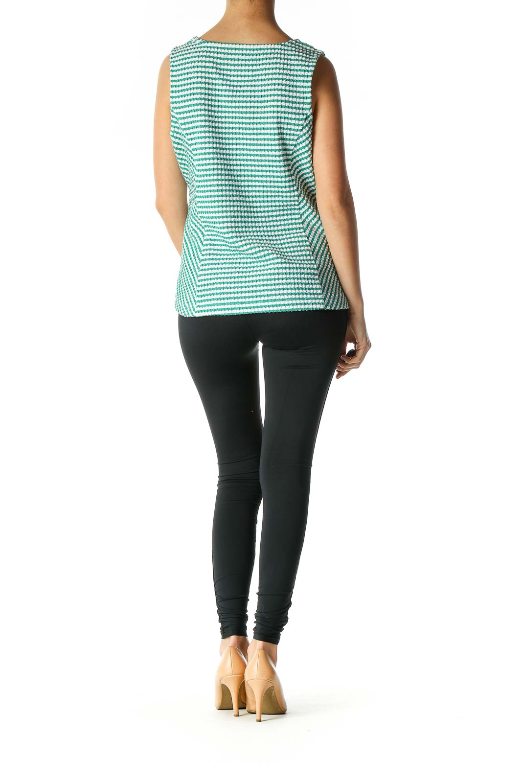 Green Textured Casual Tank Top