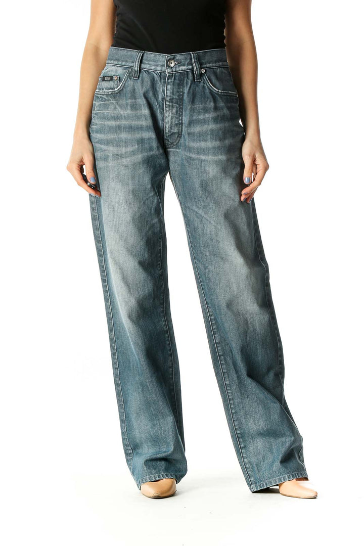 Blue Retro Straight Leg Jeans