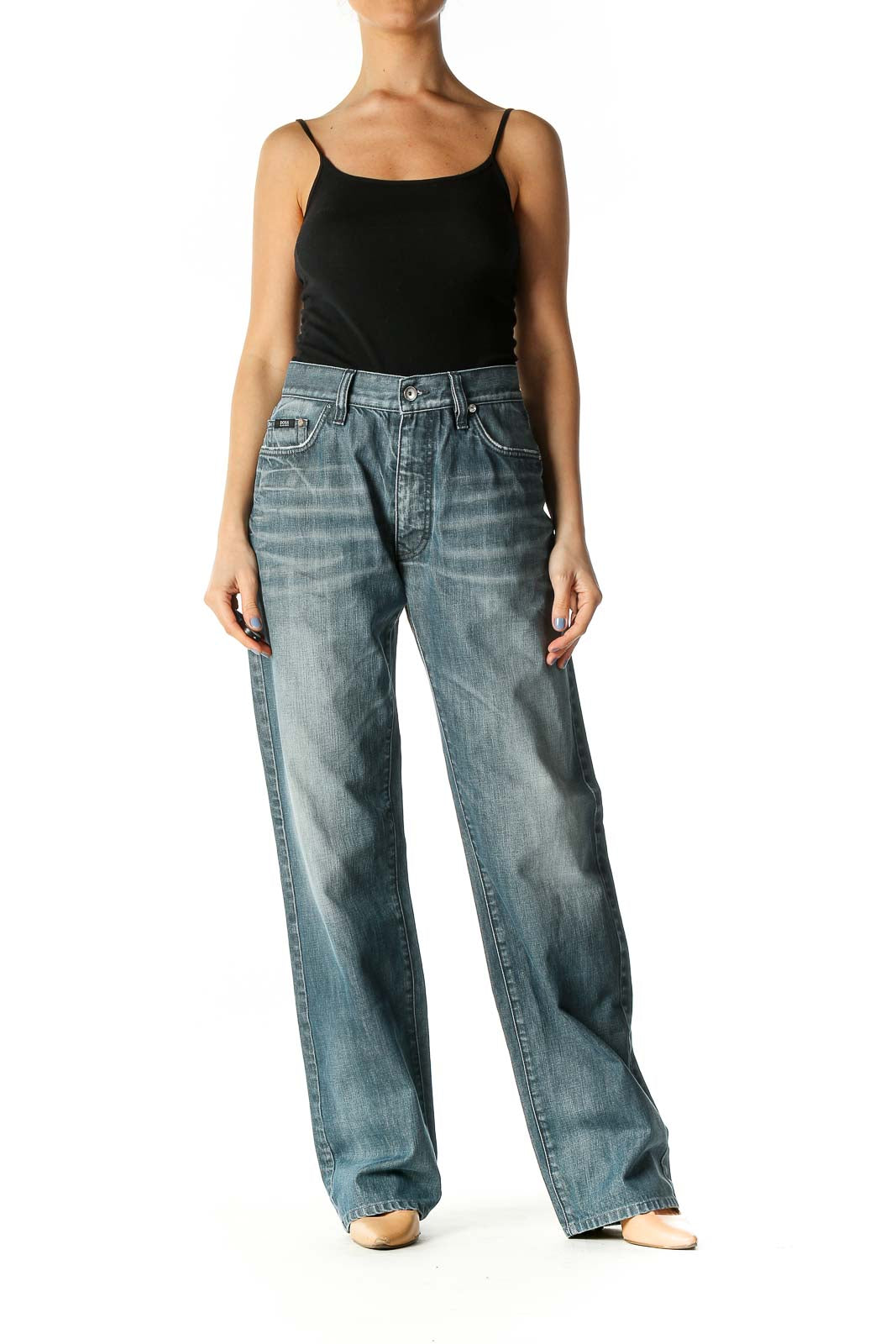 Blue Retro Straight Leg Jeans