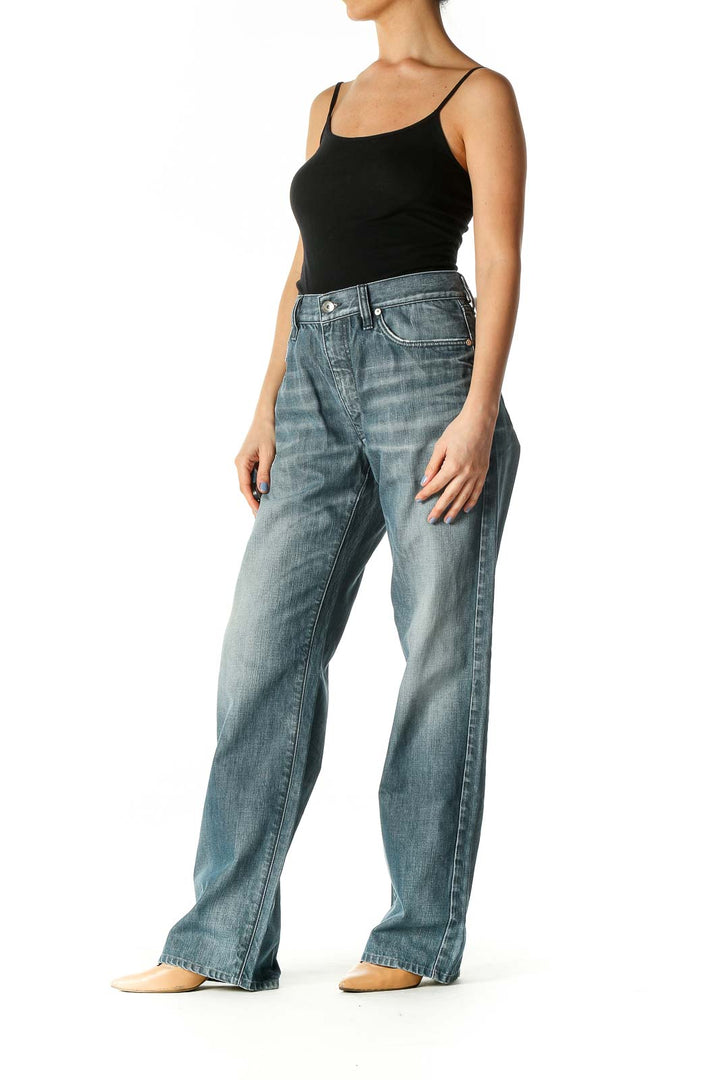 Blue Retro Straight Leg Jeans