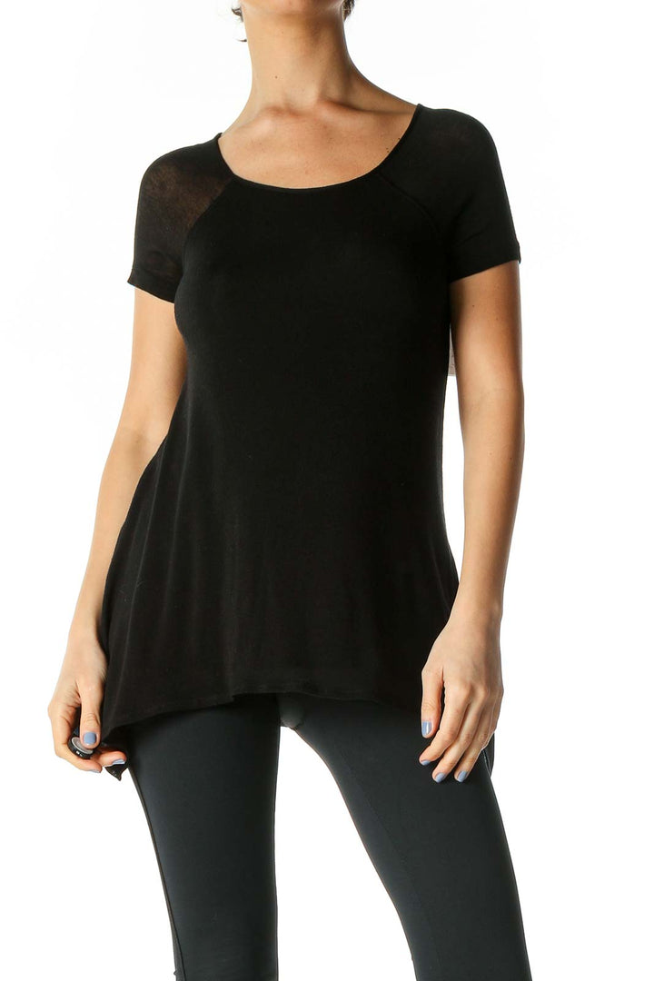 Black Textured Casual T-Shirt