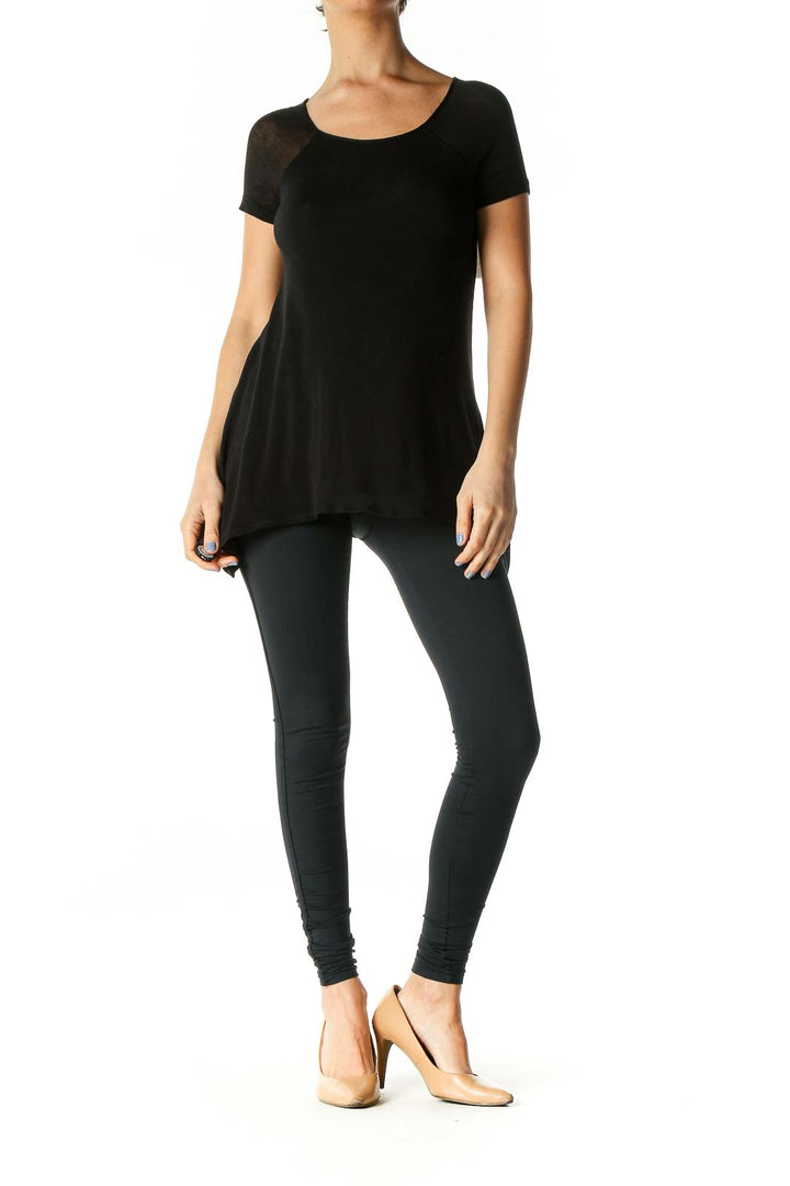 Black Textured Casual T-Shirt