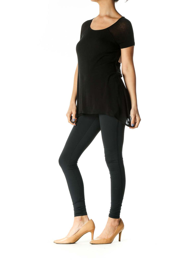 Black Textured Casual T-Shirt