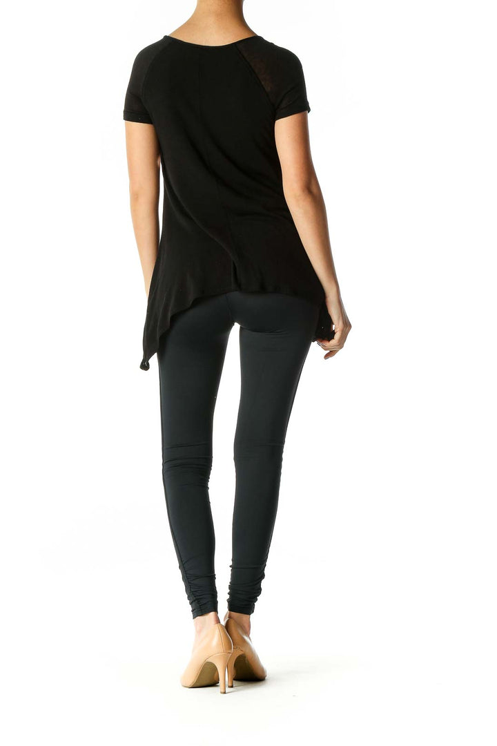 Black Textured Casual T-Shirt