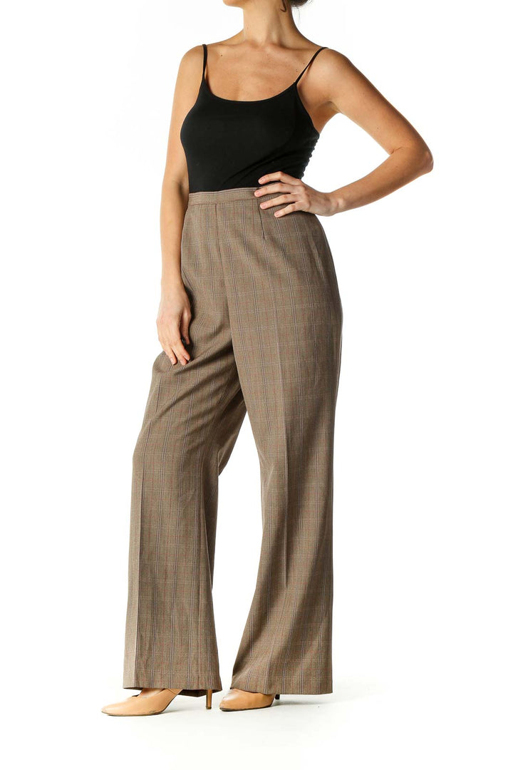 Brown Checkered Classic Trousers