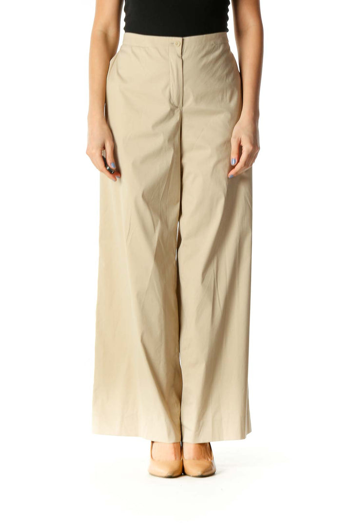 Beige Solid Casual Trousers