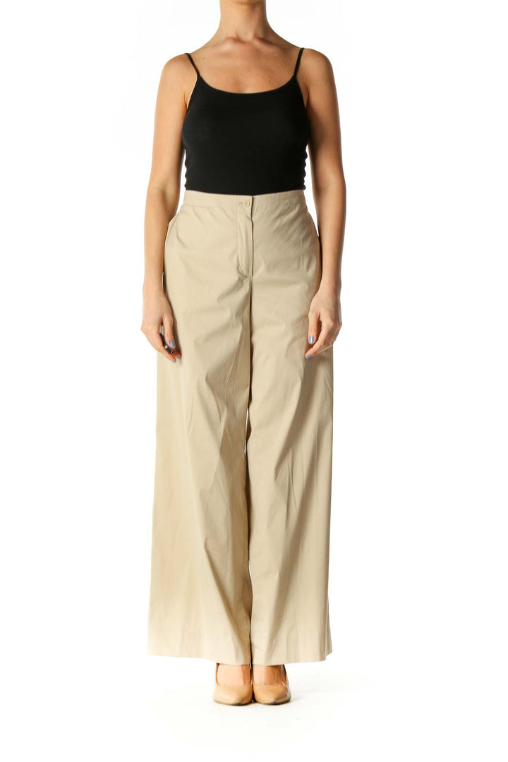 Beige Solid Casual Trousers