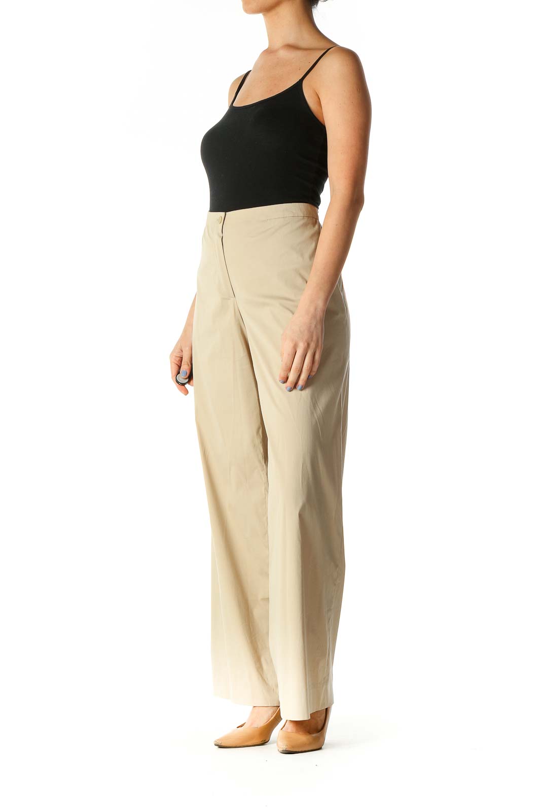 Beige Solid Casual Trousers