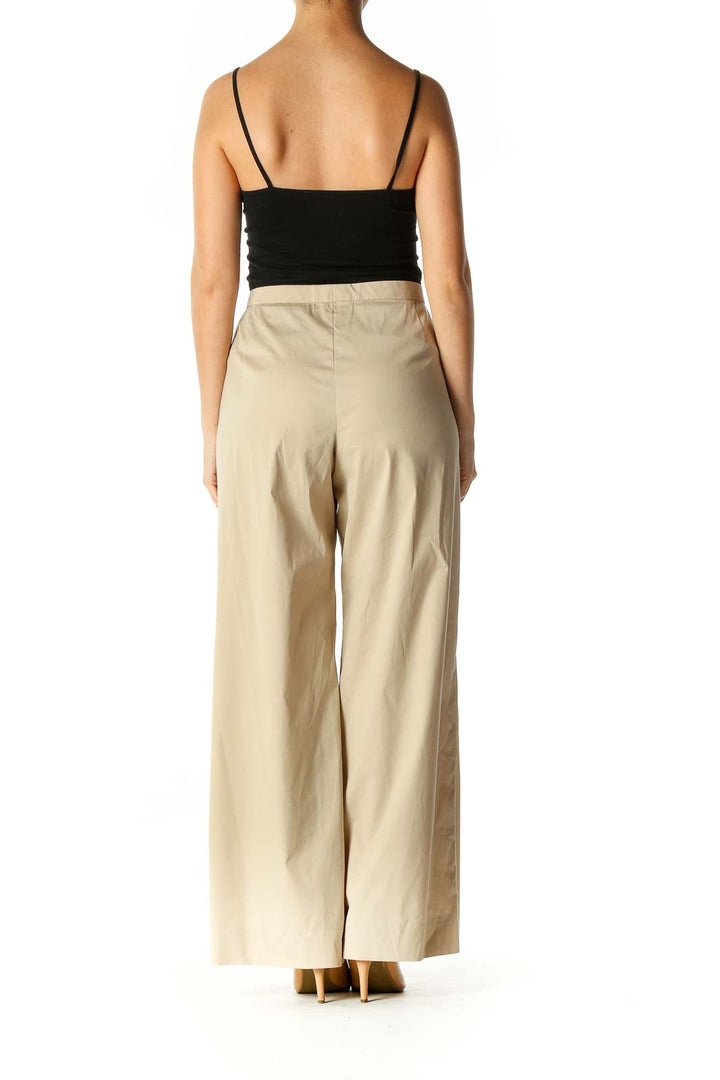 Beige Solid Casual Trousers