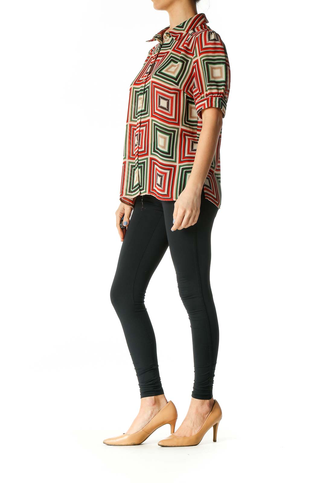 Red Geometric Print Retro Shirt