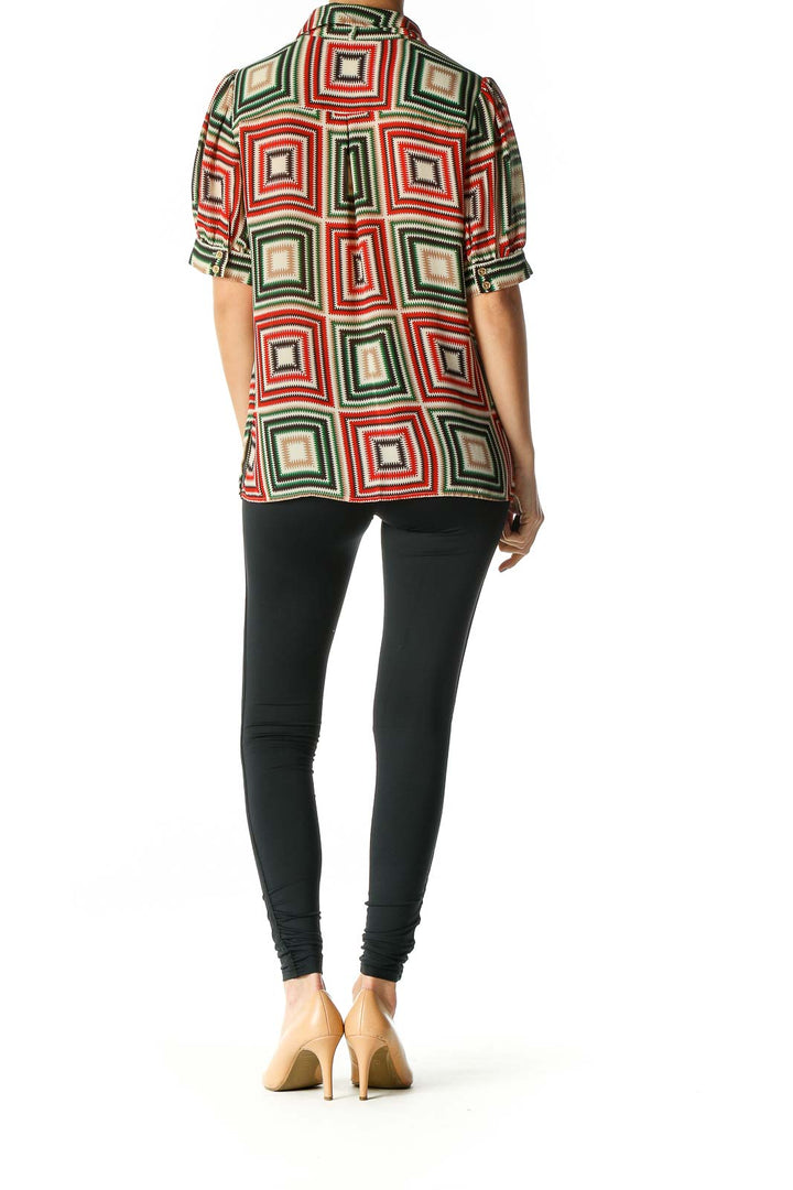 Red Geometric Print Retro Shirt